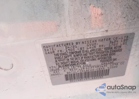 2021 Nissan Versa Sv Xtronic Cvt from USA, damaged, VIN 3N1CN8EV5ML882280